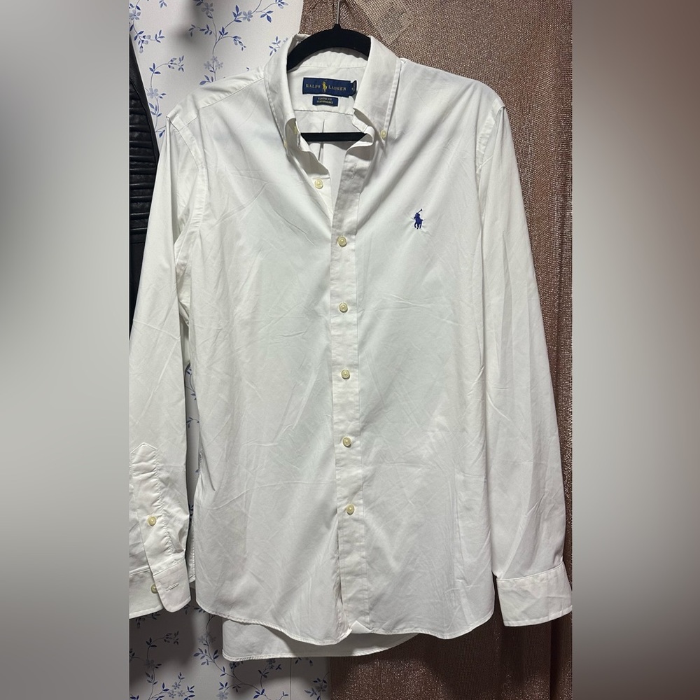 EUC men’s classic for white collared polo bottom brown